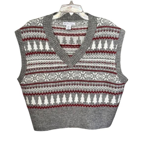 NWOT London Kaye Cropped V Neck Sleeveless Holiday Sweater - Picture 1 of 3